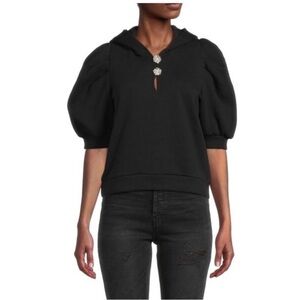 BA&SH Dylia Black Embellished Puff Sleeve Hooded Sweatshirt
